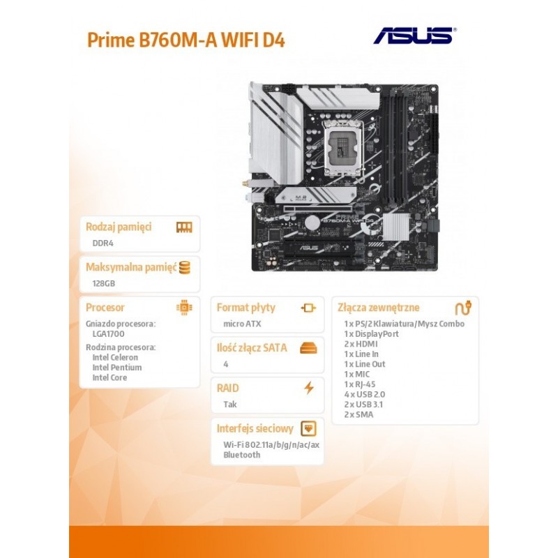 Płyta główna Prime B760M-A WIFI D4 s1700 4DDR4 HDMI mATX  Płyta główna Prime B760M-A WIFI D4 s1700 4DDR4 HDMI mATX