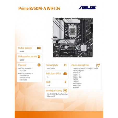Płyta główna Prime B760M-A WIFI D4 s1700 4DDR4 HDMI mATX Płyta główna Prime B760M-A WIFI D4 s1700 4DDR4 HDMI mATX