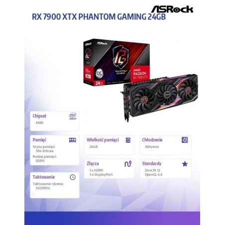 Karta graficzna Radeon RX 7900 XTX PHANTOM GAMING 24GB OC GDDR6 384bit Karta graficzna Radeon RX 7900 XTX PHANTOM GAMING 24GB OC GDDR6 384bit