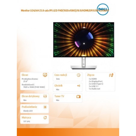 Monitor U2424H 23.8 cala IPS LED FHD(1920x1080)/16:9/HDMI/DP/USB-C/USB/3Y Monitor U2424H 23.8 cala IPS LED FHD(1920x1080)/16:9/HDMI/DP/USB-C/USB/3Y