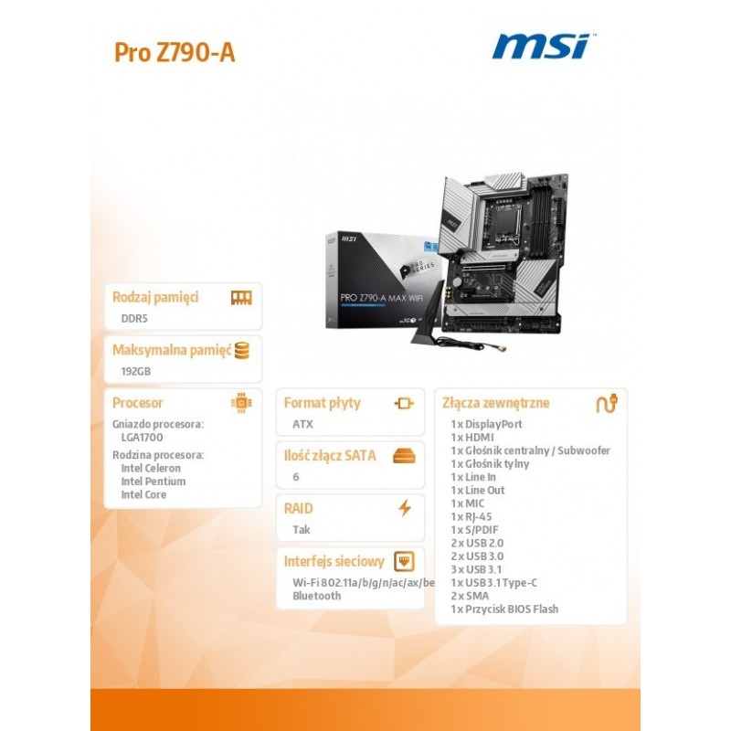Płyta główna PRO Z790-S MAX WIFI s1700 4DDR5 HDMI/DP ATX 