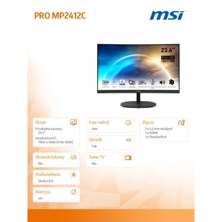 Monitor 23.6 cala PRO MP2412C LED/FHD/Curved/100Hz/czarny Monitor 23.6 cala PRO MP2412C LED/FHD/Curved/100Hz/czarny