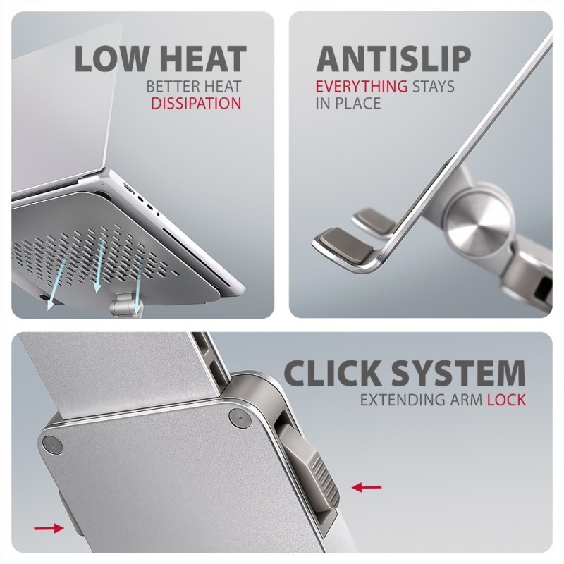 STND-LR Podstawa do laptopów aluminiowa 10-16" regulowane kąty nachylenia, obrót o 360 stopni