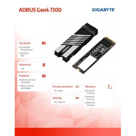 Dysk SSD AORUS NVMe Gen4 1TB M.2 2280 9JS18N100-00-G10 Dysk SSD AORUS NVMe Gen4 1TB M.2 2280 9JS18N100-00-G10