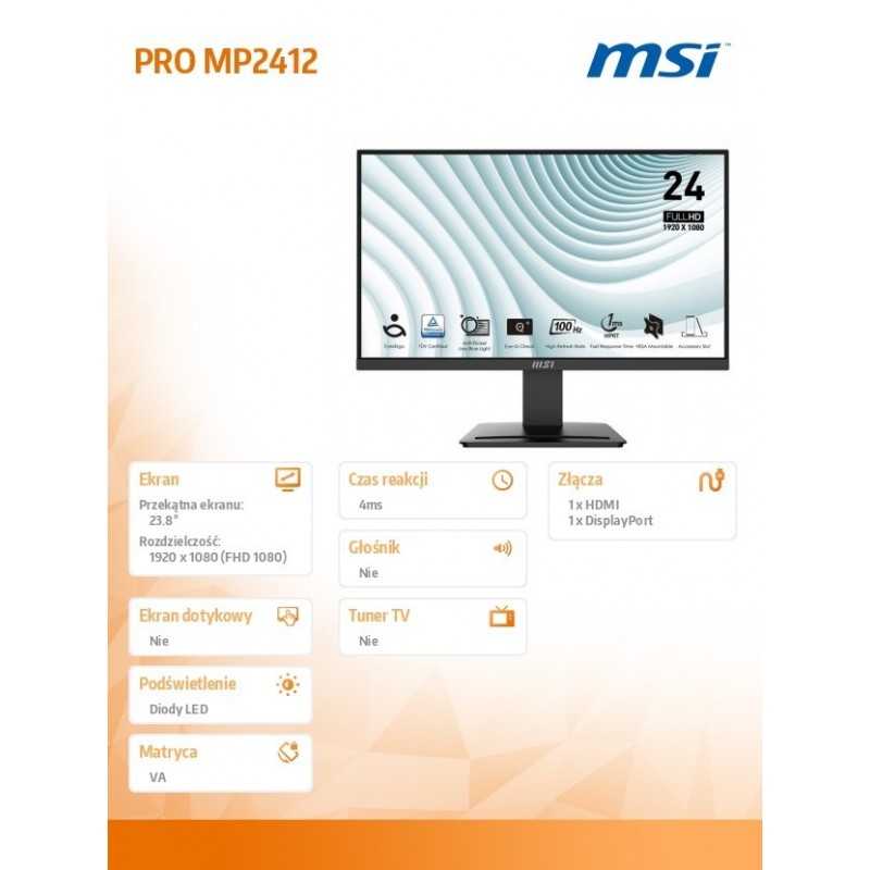Monitor 23.8 cala PRO MP2412 LED/FHD/Flat/100Hz/czarny Monitor 23.8 cala PRO MP2412 LED/FHD/Flat/100Hz/czarny