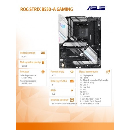Płyta główna ROG STRIX B550-A GAMING AM4 4DDR4 HDMI/DP ATX Płyta główna ROG STRIX B550-A GAMING AM4 4DDR4 HDMI/DP ATX