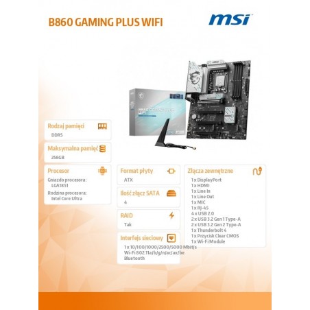 Płyta główna B860 GAMING PLUS WIFI s1851 4DDR5 ATX Płyta główna B860 GAMING PLUS WIFI s1851 4DDR5 ATX