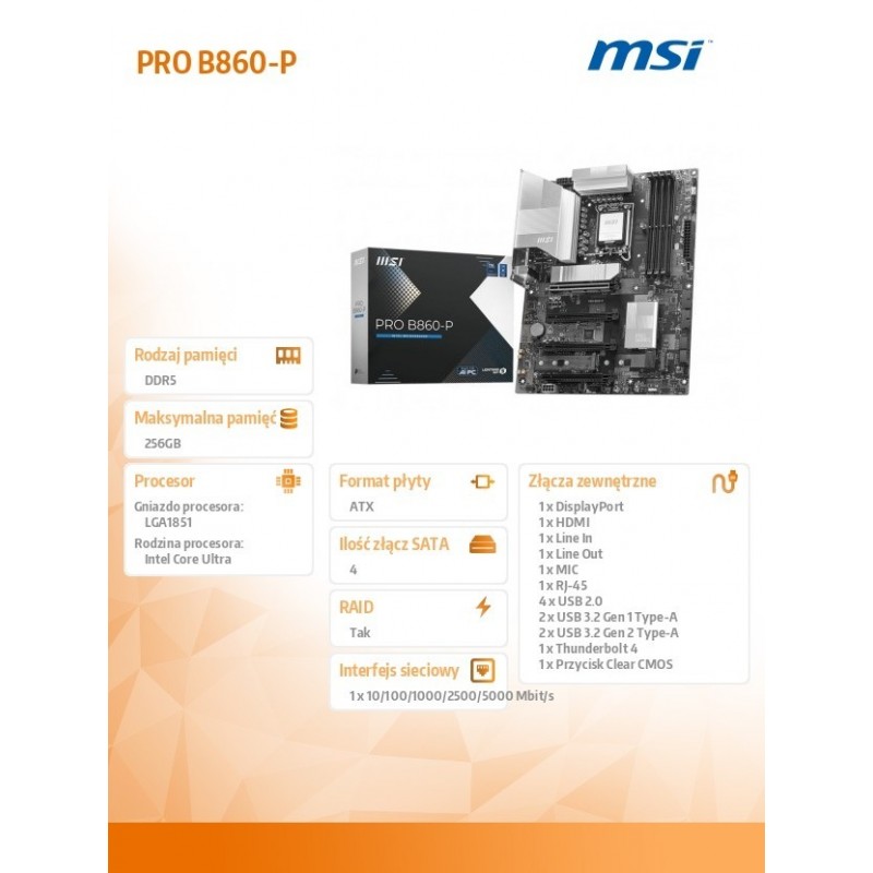 Płyta główna PRO B860-P s1851 4DDR5 ATX  Płyta główna PRO B860-P s1851 4DDR5 ATX