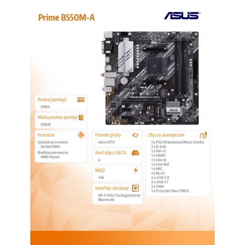 Płyta główna Prime B550M-A WIFI II AM4 4DDR4 HDMI M.2 mATX Płyta główna Prime B550M-A WIFI II AM4 4DDR4 HDMI M.2 mATX