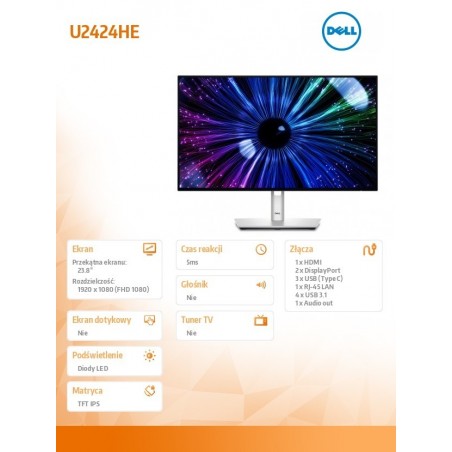 Monitor U2424HE 23.8 cala IPS LED FHD(1920x1080)/16:9/HDMI/DP/USB-C/USB/RJ-45/3Y Monitor U2424HE 23.8 cala IPS LED FHD(1920x1080)/16:9/HDMI/DP/USB-C/USB/RJ-45/3Y