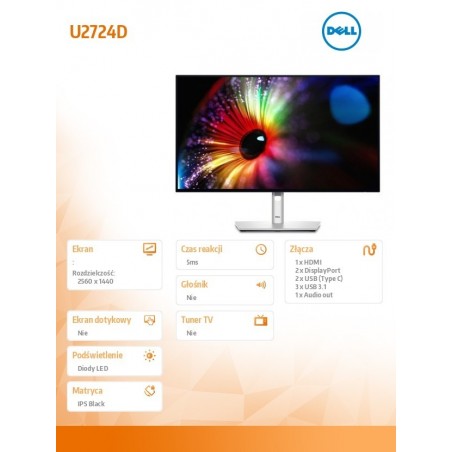 Monitor U2724D 27 cali IPS LED QHD(2560x1440)/16:9/HDMI/DP/USB-C/USB/3Y Monitor U2724D 27 cali IPS LED QHD(2560x1440)/16:9/HDMI/DP/USB-C/USB/3Y