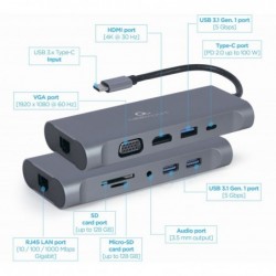 Adapter USB-C Hub USB-C PD GbE VGA HDMI 3xUSB 3.1 card audio 