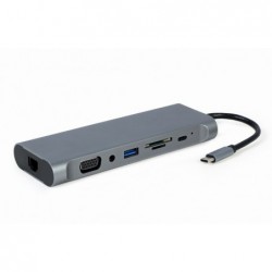 Hub USB-C HDMI DP VGA 4xUSB 3.1 USB-C PD audio card reader GbE 