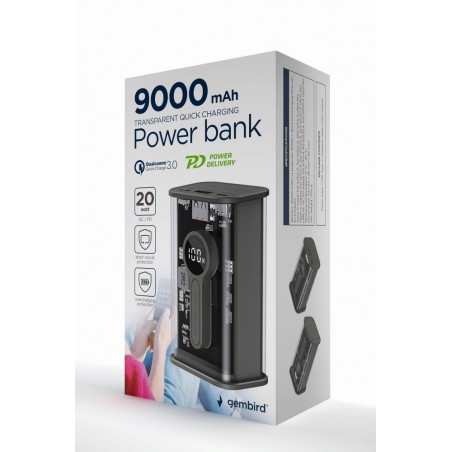 PowerBank Transparentny 9000 mAh QC3.0 Czarny PowerBank Transparentny 9000 mAh QC3.0 Czarny