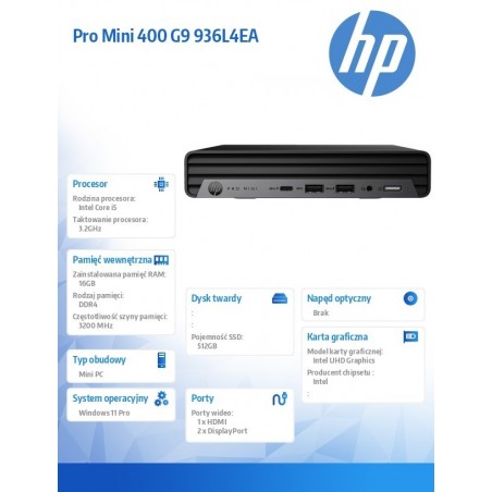 Komputer 400Mini G9Ri5-13500T 16GB/512GB/W11P 936L4EA Komputer 400Mini G9Ri5-13500T 16GB/512GB/W11P 936L4EA