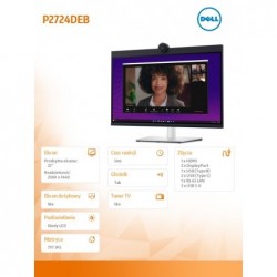 Monitor P2724DEB 27 cali LED IPS QHD (2560x1440)/16:9/HDMI/DP/RJ-45/Kamera/Głośniki/Mikrofon/3YPPG Monitor P2724DEB 27 cali LED IPS QHD (2560x1440)/16:9/HDMI/DP/RJ-45/Kamera/Głośniki/Mikrofon/3YPPG
