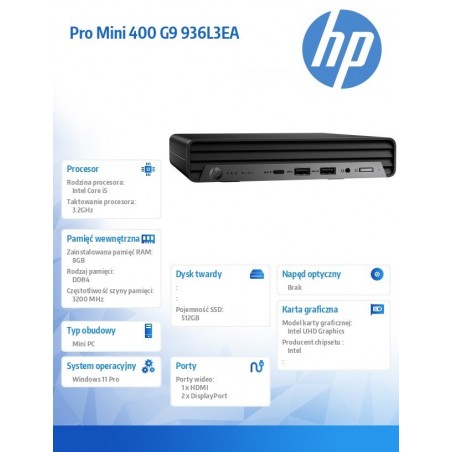 Komputer 400Mini G9Ri5-13500T 8GB/512GB/W11P 936L3EA Komputer 400Mini G9Ri5-13500T 8GB/512GB/W11P 936L3EA