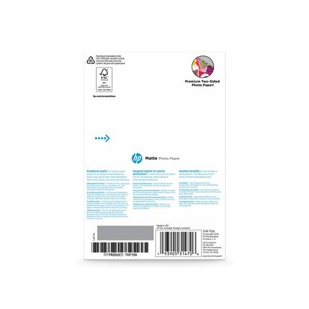 HP Matte FSC, 7HF70A, papier, matowy, biały, 180 g/m2, szt. HP Matte FSC, 7HF70A, papier, matowy, biały, 180 g/m2, szt.