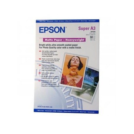 Epson Matte Paper Heavyweight, C13S041264, foto papier, matowy, silny typ biały, Stylus Photo 1270, 1290, A3+, 167 g/m2, 50 szt Epson Matte Paper Heavyweight, C13S041264, foto papier, matowy, silny typ biały, Stylus Photo 1270, 1290, A3+, 167 g/m2, 50 szt