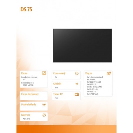 Monitor informacyjny DS 75' - 18/7 2x10W Android 11.0 Monitor informacyjny DS 75' - 18/7 2x10W Android 11.0