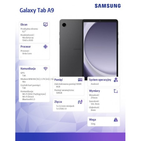 Tablet Tab A9 X110 8,7 Wifi 8/128GB Szary Tablet Tab A9 X110 8,7 Wifi 8/128GB Szary