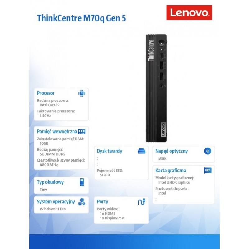 Komputer M70q Tiny G5 12TD0017PB W11Pro i5-14400T/16GB/512GB/INT/3YRS OS 