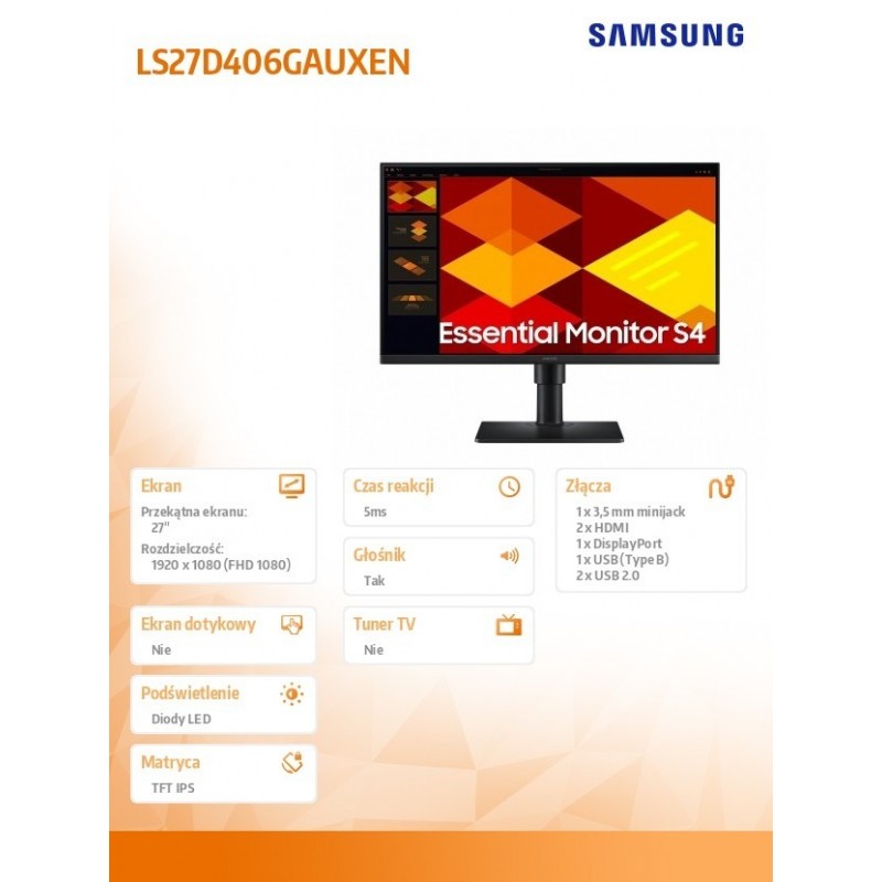 Monitor 27 cali S40GD IPS 1920x1080 FHD 16:9 2xHDMI 1xDP 2xUSB-A 2.0 1xUSB-B 5ms 100Hz HAS+PIV głośniki płaski 3YOn-Site (LS2