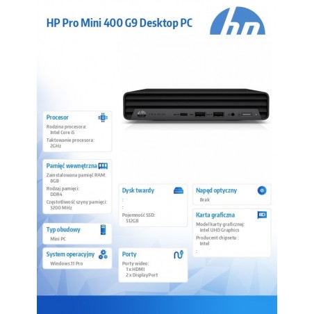 Komputer Pro 400 Mini G9 i5-12500T 512GB/8GB/W11P 885H7EA Komputer Pro 400 Mini G9 i5-12500T 512GB/8GB/W11P 885H7EA