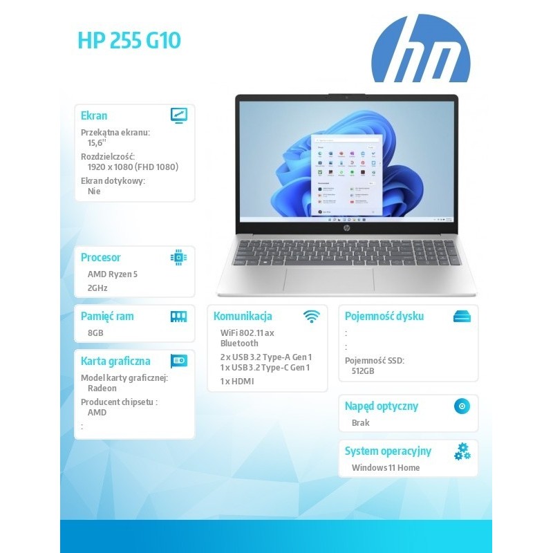 Notebook 255 G10 R5-7530U 512GB/8GB/15.6 cali/Win11Home B39RRAT Notebook 255 G10 R5-7530U 512GB/8GB/15.6 cali/Win11Home B39RRAT