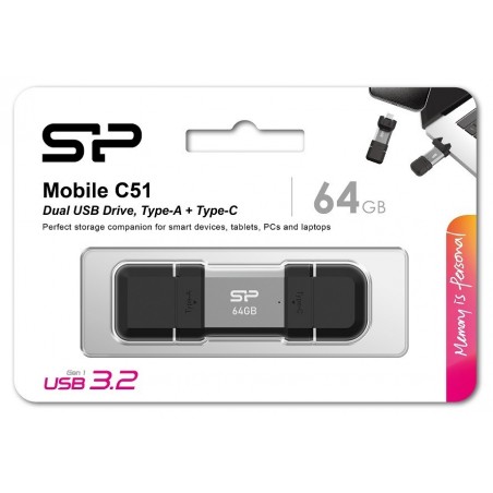 Pendrive C51 64GB USB-A USB-C 120 MB/s Srebrny Pendrive C51 64GB USB-A USB-C 120 MB/s Srebrny