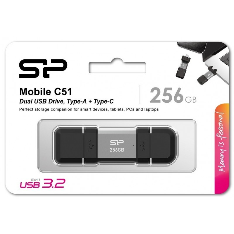 Pendrive C51 256GB USB-A USB-C 200 MB/s Srebrny 