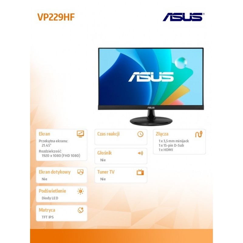 Monitor 21.5 cala VP229HF BK/1MS EU VGA HDMI 
