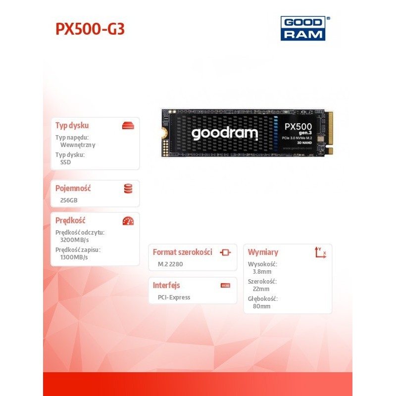 Dysk SSD PX500-G3 256GB M.2 PCIe 3x4 NVMe Dysk SSD PX500-G3 256GB M.2 PCIe 3x4 NVMe