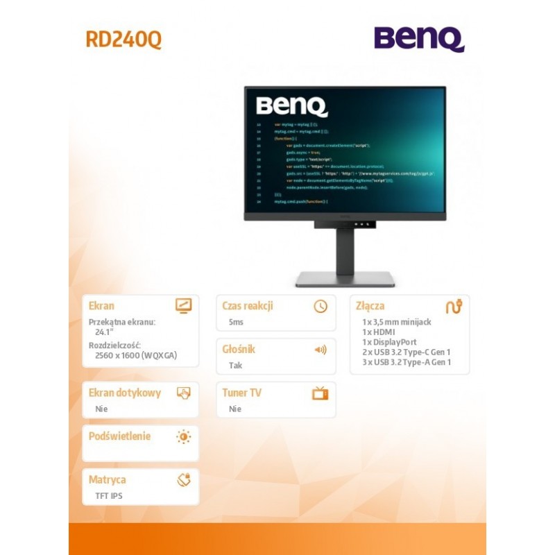 Monitor 24 cale RD240Q WQXGA 5ms/IPS/1200:1/HDMI/DP 