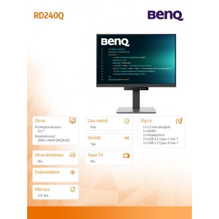 Monitor 24 cale RD240Q WQXGA 5ms/IPS/1200:1/HDMI/DP Monitor 24 cale RD240Q WQXGA 5ms/IPS/1200:1/HDMI/DP