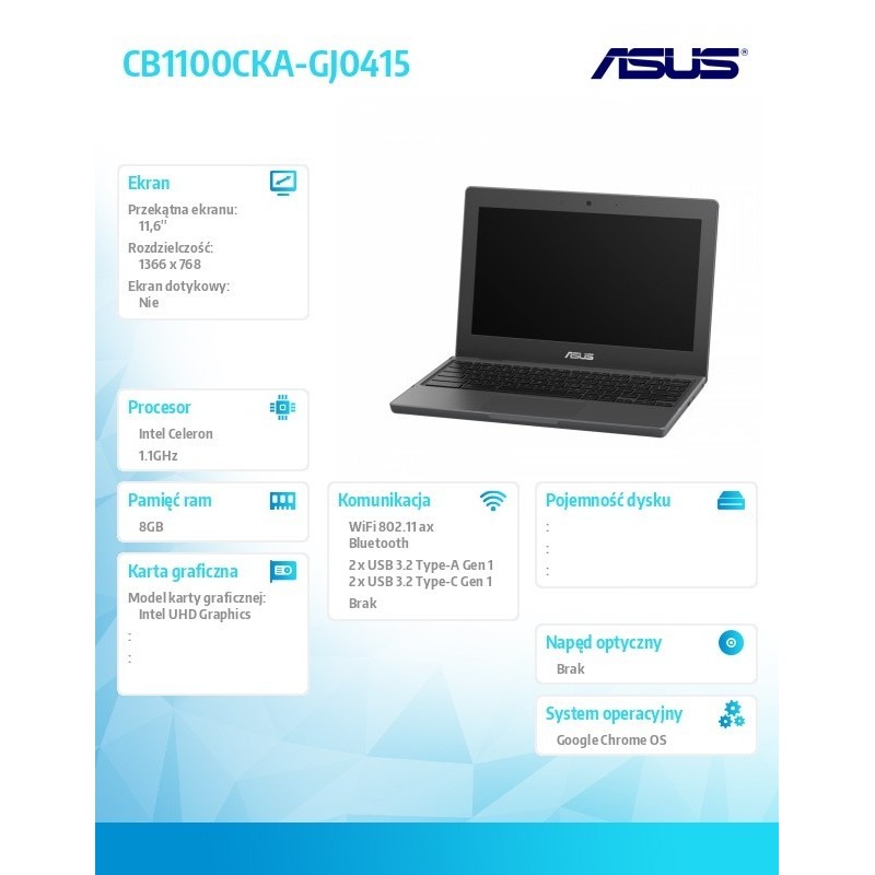 Notebook Chromebook CB1100CKA-GJ0245 Celeron n5100 8GB/64GB/ChromeOS Notebook Chromebook CB1100CKA-GJ0245 Celeron n5100 8GB/64GB/ChromeOS