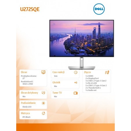 Monitor U2725QE 27 cali IPS Black LED 4K(3840x2160)/16:9/Thunderbolt/HDMI/DP/USB-C/USB/RJ-45/3Y Monitor U2725QE 27 cali IPS Black LED 4K(3840x2160)/16:9/Thunderbolt/HDMI/DP/USB-C/USB/RJ-45/3Y