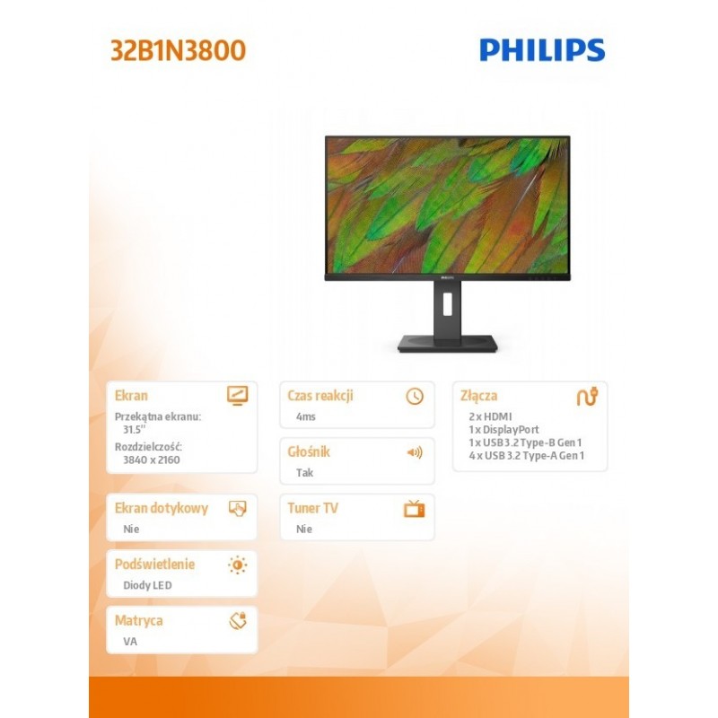 Monitor 31.5 cala 32B1N3800 VA 4K HDMIx2 DP Pivot Monitor 31.5 cala 32B1N3800 VA 4K HDMIx2 DP Pivot