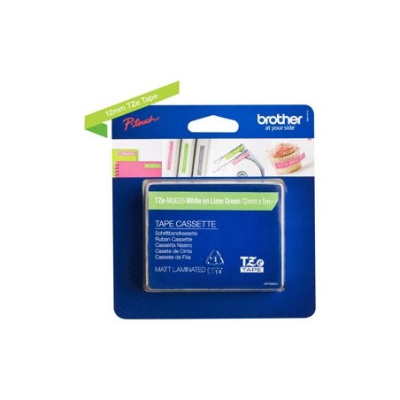 BROTHER TZEMQG35 Taśma Brother 12mm White / Lime Green matt (5M length) BROTHER TZEMQG35 Taśma Brother 12mm White / Lime Green matt (5M length)