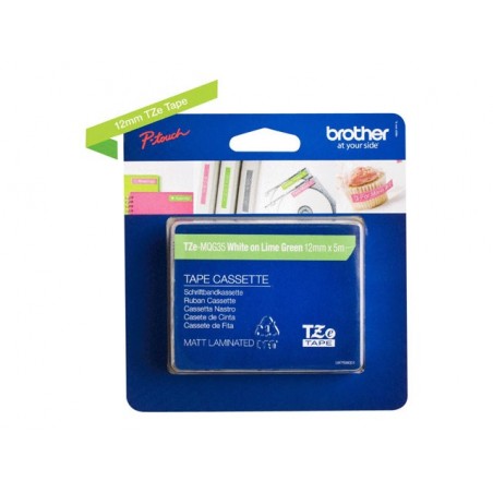 BROTHER TZEMQG35 Taśma Brother 12mm White / Lime Green matt (5M length) BROTHER TZEMQG35 Taśma Brother 12mm White / Lime Green matt (5M length)