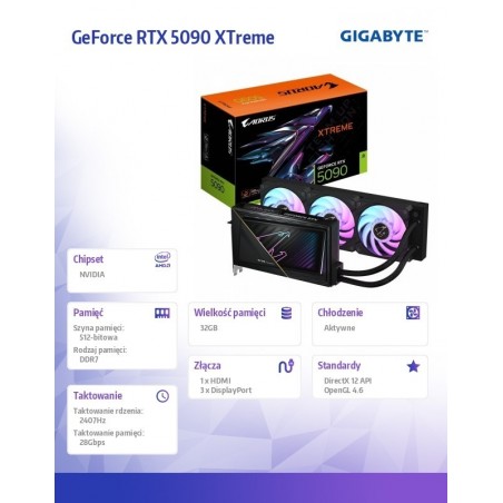 Karta graficzna RTX 5090 AORUS XTREME WATERFORCE 32GB 512bit GD Karta graficzna RTX 5090 AORUS XTREME WATERFORCE 32GB 512bit GD
