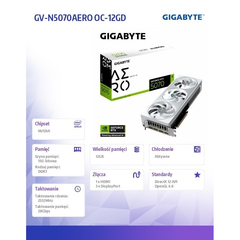 Karta graficzna RTX 5070 AERO OC 12GB GDDR7 192bit HDMI/DP 