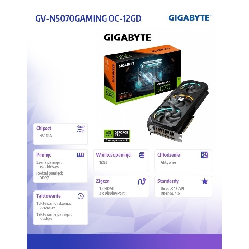 Karta graficzna RTX 5070 GAMING OC 12GB GDDR7 12GB 192bit HDMI/DP Karta graficzna RTX 5070 GAMING OC 12GB GDDR7 12GB 192bit HDMI/DP