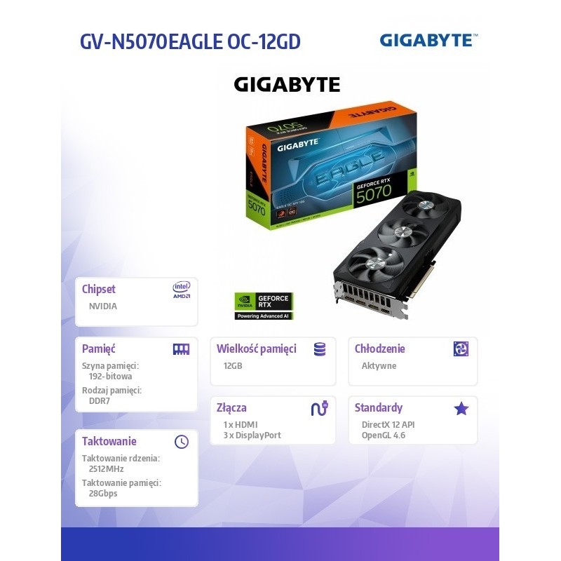 Karta graficzna GeForce RTX 5070 EAGLE OC SSF 12GB 192bit HDMI Karta graficzna GeForce RTX 5070 EAGLE OC SSF 12GB 192bit HDMI