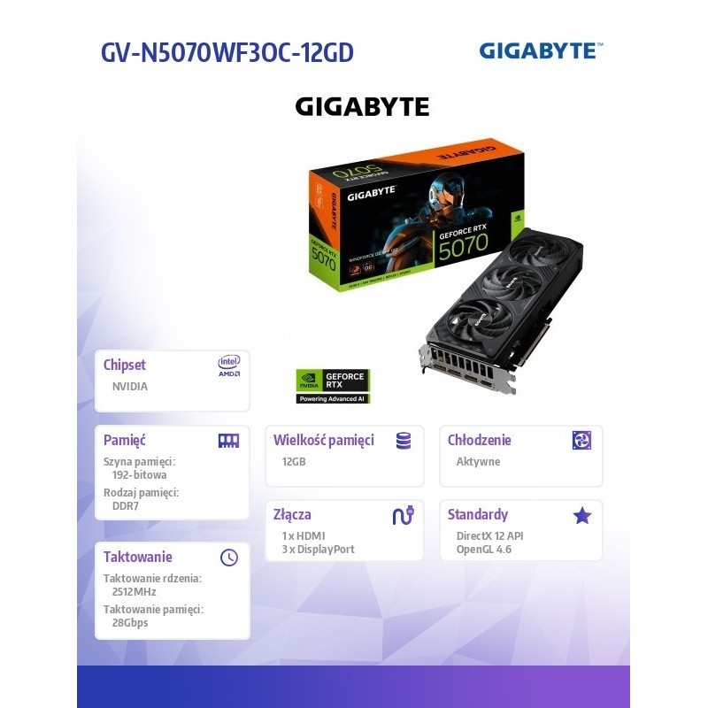 Karta graficzna GeForce RTX 5070 WINDFO FORCE OC SFF 12G 192BIT 