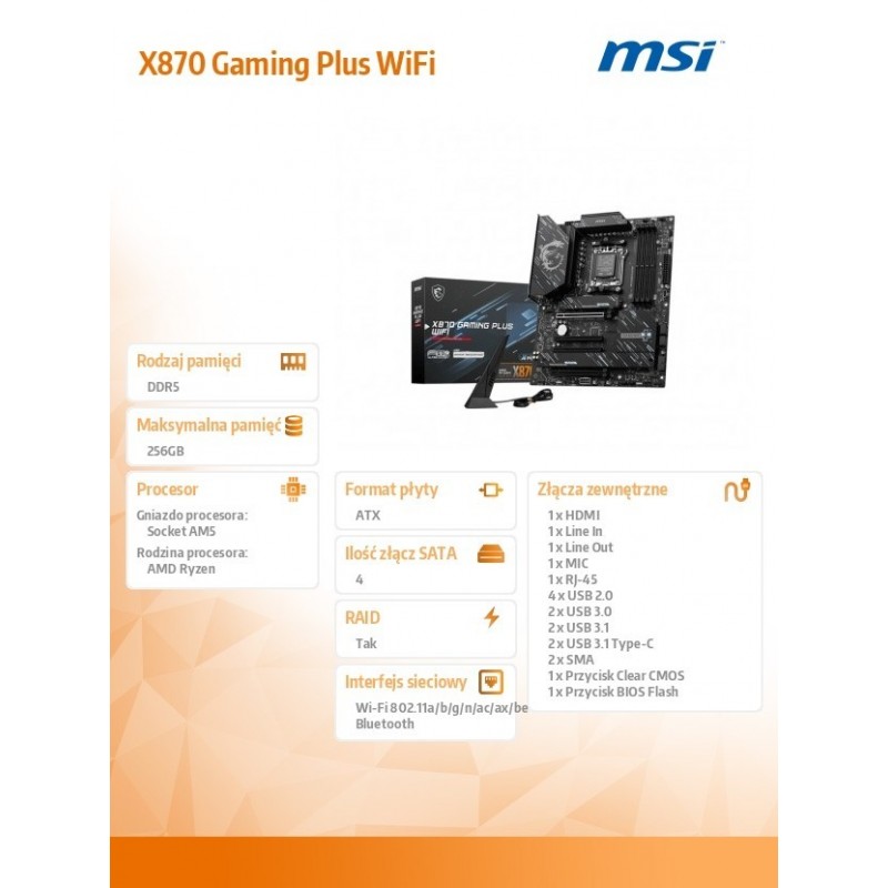 Płyta główna X870 GAMING PLUS WIFI A M5 4DDR5 ATX 