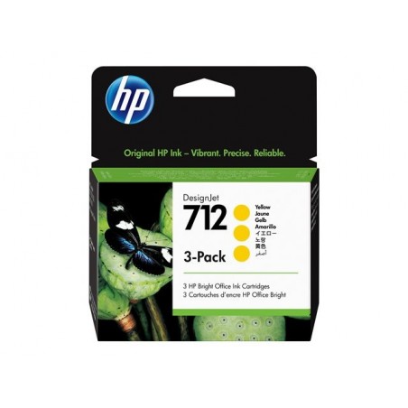 HP 712 3-Pack 29-ml Yellow DesignJet Ink Cartridge HP 712 3-Pack 29-ml Yellow DesignJet Ink Cartridge