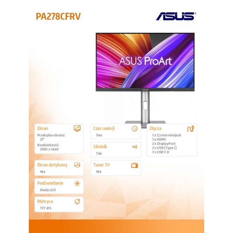 Monitor 27 cali PA278CFRV IPS QHD 100Hz HDMI DP  Monitor 27 cali PA278CFRV IPS QHD 100Hz HDMI DP