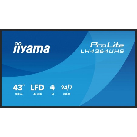 Monitor 43 cale LH4364UHS-B1AG 24/7,VA,ANDROID14,4K,500cd,4000:1,2xHDMI,USB-C,RJ45, RS-232c, IR, 2x10W, 2xUSB, UCHWYT ŚCIENNY Monitor 43 cale LH4364UHS-B1AG 24/7,VA,ANDROID14,4K,500cd,4000:1,2xHDMI,USB-C,RJ45, RS-232c, IR, 2x10W, 2xUSB, UCHWYT ŚCIENNY