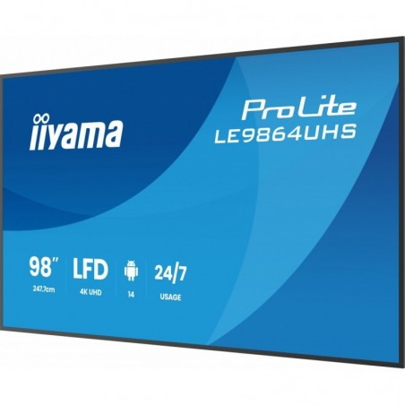 Monitor 98 cali LE9864UHS-B1AG, 24/7,VA,ANDROID14,4K,500cd,5000:1, 2xHDMI ,USB-C,RJ45, RS-232c, IR, 2x10W, 2xUSB, UCHWYT ŚCI Monitor 98 cali LE9864UHS-B1AG, 24/7,VA,ANDROID14,4K,500cd,5000:1, 2xHDMI ,USB-C,RJ45, RS-232c, IR, 2x10W, 2xUSB, UCHWYT ŚCI